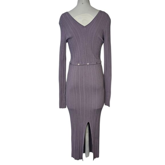 Revolve LPA Delaire Button Off Midi Dress, Dusty Purple, Stretch, Ribbed, Size L - Picture 3 of 10
